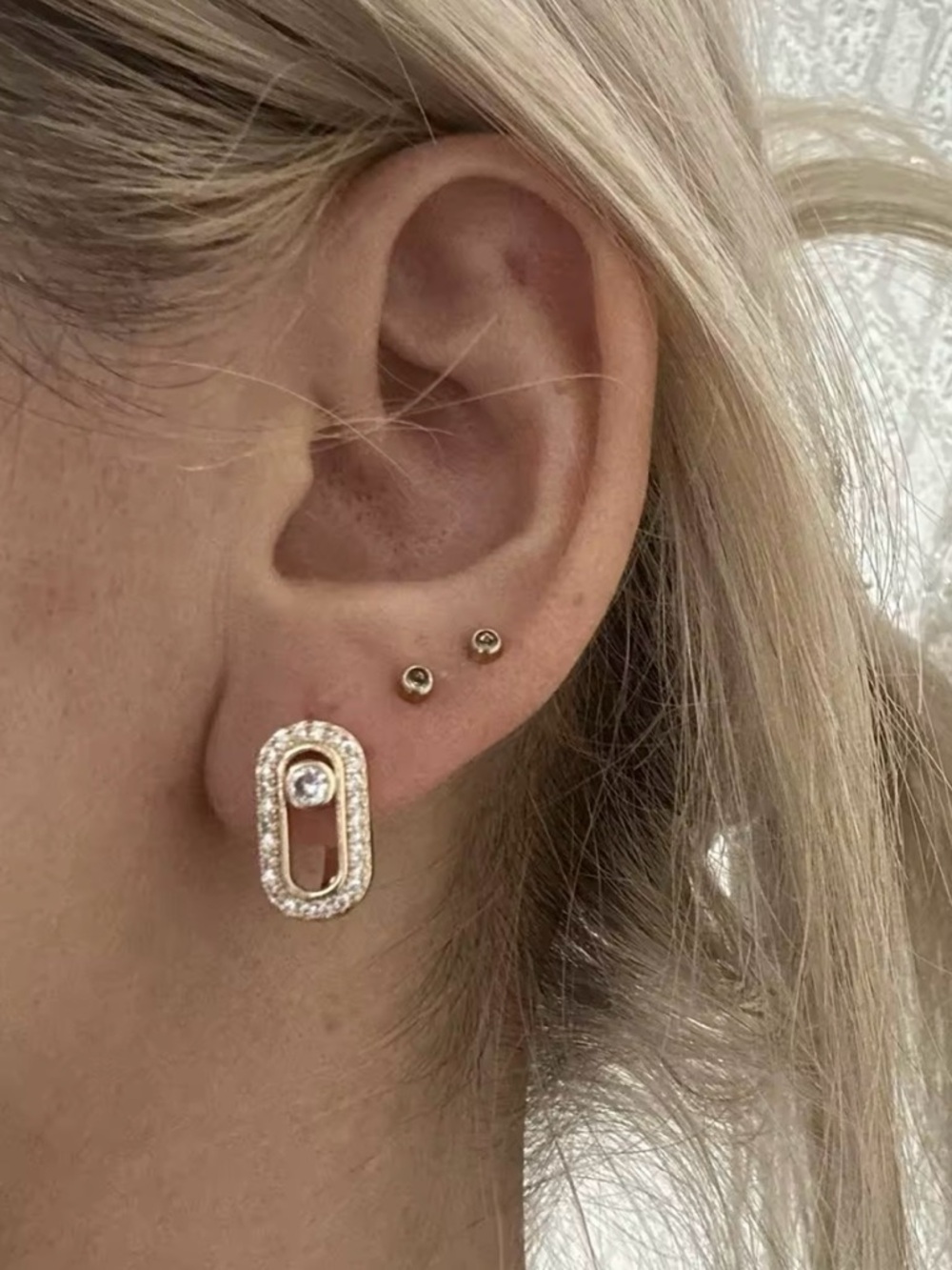 Gold Oval Crystal Hoop Drop Earrings